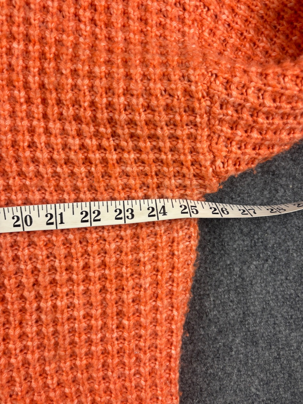 AMERICAN EAGLE Women’s Vibrant Orange V-Neck Textured Waffle-Knit Sweater -Large - Picture 5 of 6